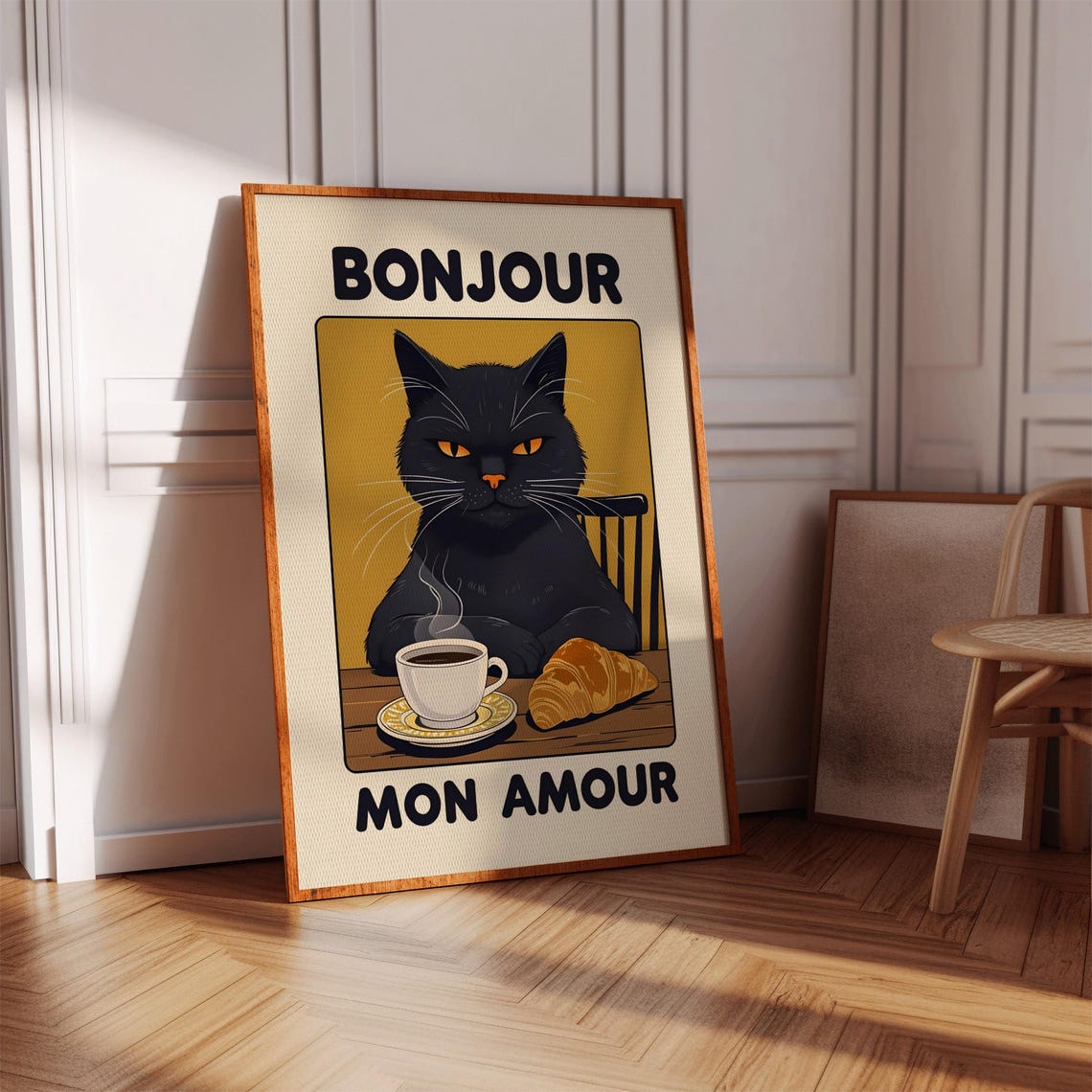 Bonjour Mon Amour Print Funny Cat Kitchen Wall Art Digital Download