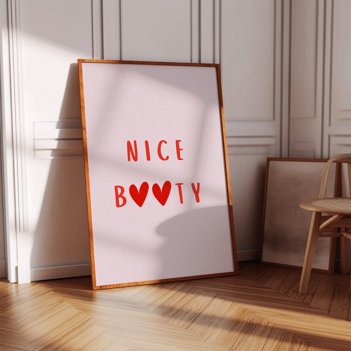 Nice Booty Funny Typography Quote Hearts Red Pink Style Poster