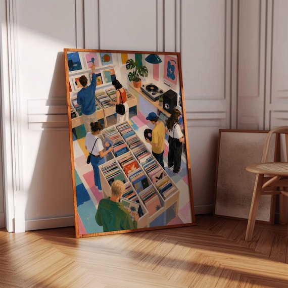 Retro Record Store Vinyl Shop Music Room Sunlit Bold Chic Poster