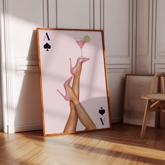 Pink Ace Of Spades Poster High Heels Cocktail Girly Playing Card Art