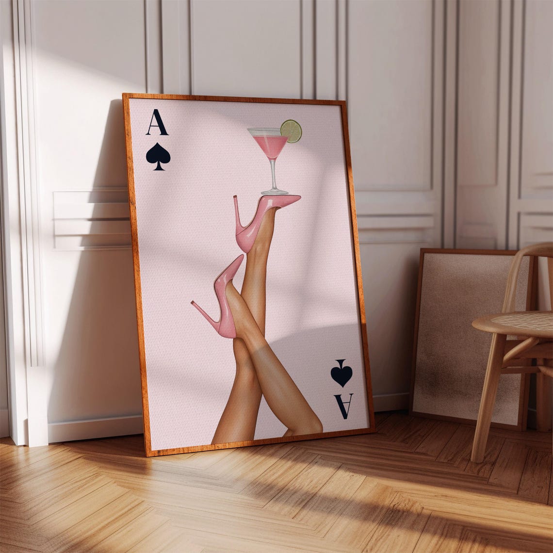 Pink Ace Of Spades Poster High Heels Cocktail Girly Playing Card Art