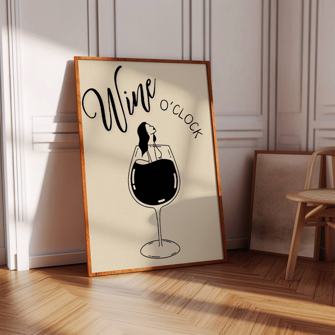 Wine OClock Woman Silhouette Glass Minimal Kitchen Bar Poster