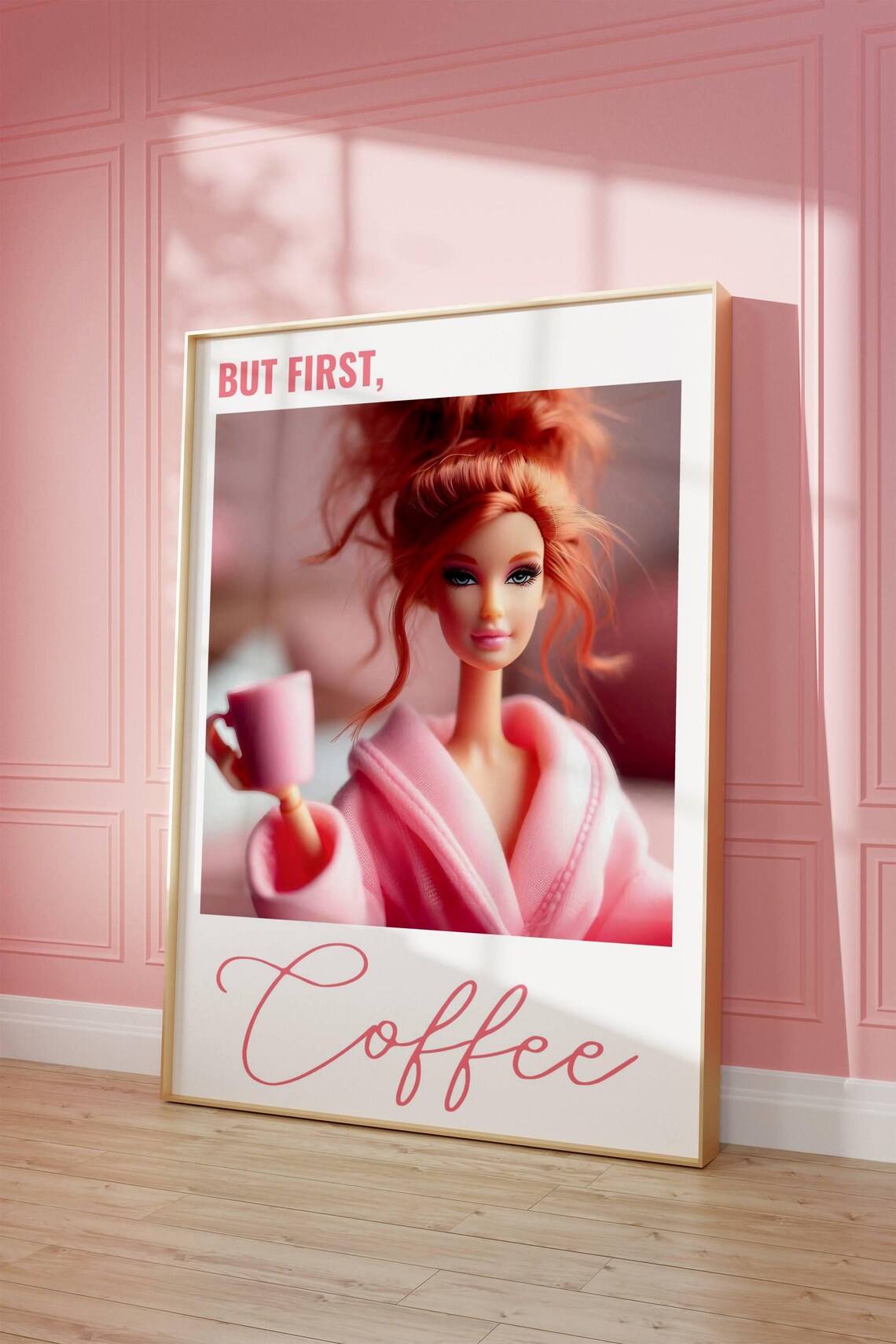 Girly Coffee Poster, Retro Doll Poster Print