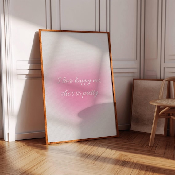 Happiness Quote Poster, Trendy Pink Decor