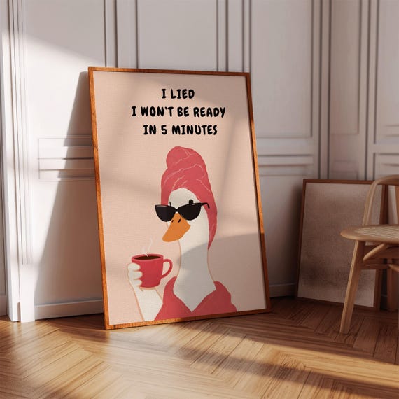 Funny Bathroom Wall Art Boujee Duck Print Orange Home Decor Girly Quote
