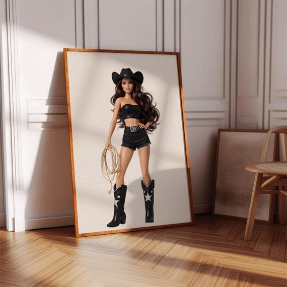 Cowgirl Wall Art Print Cowboy Girl Poster Fashion Doll Illustration Girls Room Decor
