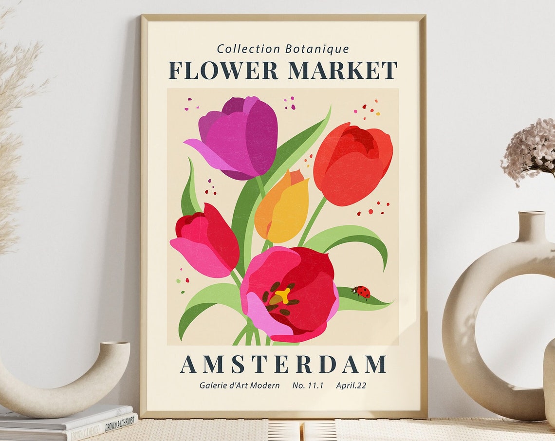 Amsterdam Flower Market Botanical Tulip Museum Exhibition Art Poster - Image 3