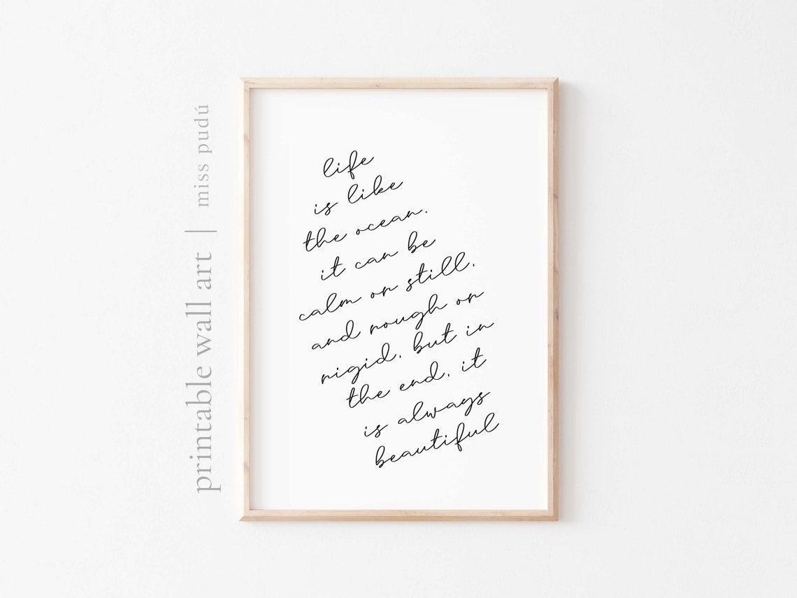 Life Is Like the Ocean Coastal Quote Minimalist Script Beach Wall Art