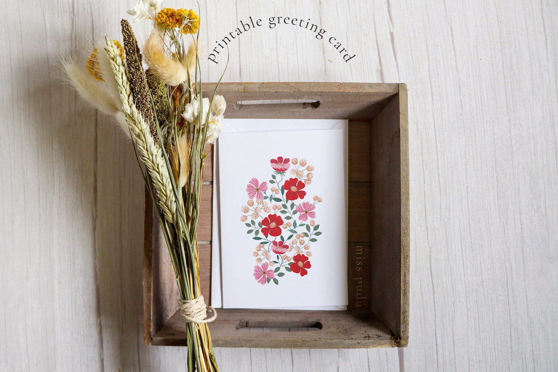 Floral Botanical Printable Greeting Card Print for Spring Wildflowers - Image 2