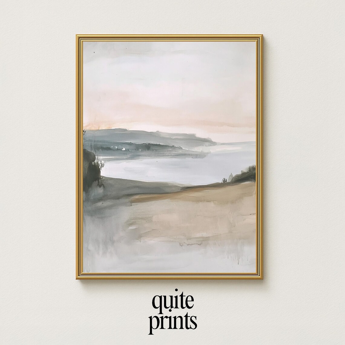 Muted Coastal Hills Watercolor Pastel Sky Misty Seaside Landscape Poster