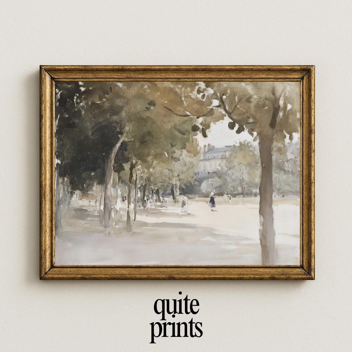 Tree Lined Park Path Watercolor Impressionist Dappled Light Print