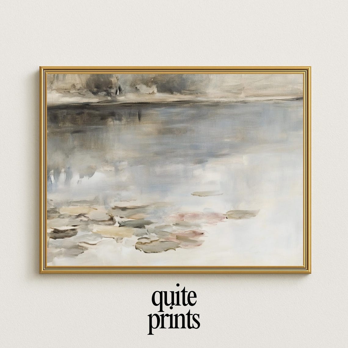 Lily Pond Impressionist Watercolor Muted Floral Painting Poster