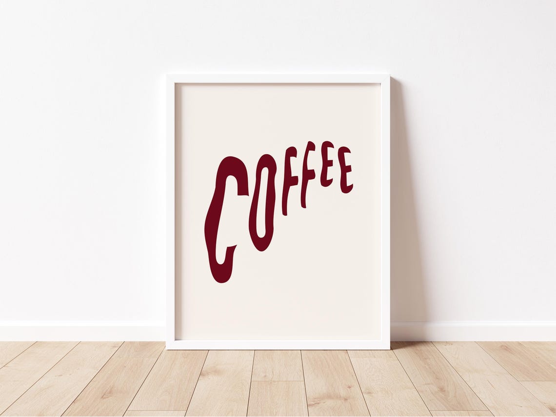 Coffee Maroon Wavy Retro Typography Kitchen Cafe Bar Wall Art - Image 2