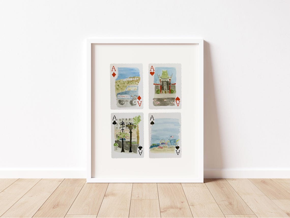 Los Angeles Ace Playing Cards Watercolor Hollywood Landmark Print - Image 2