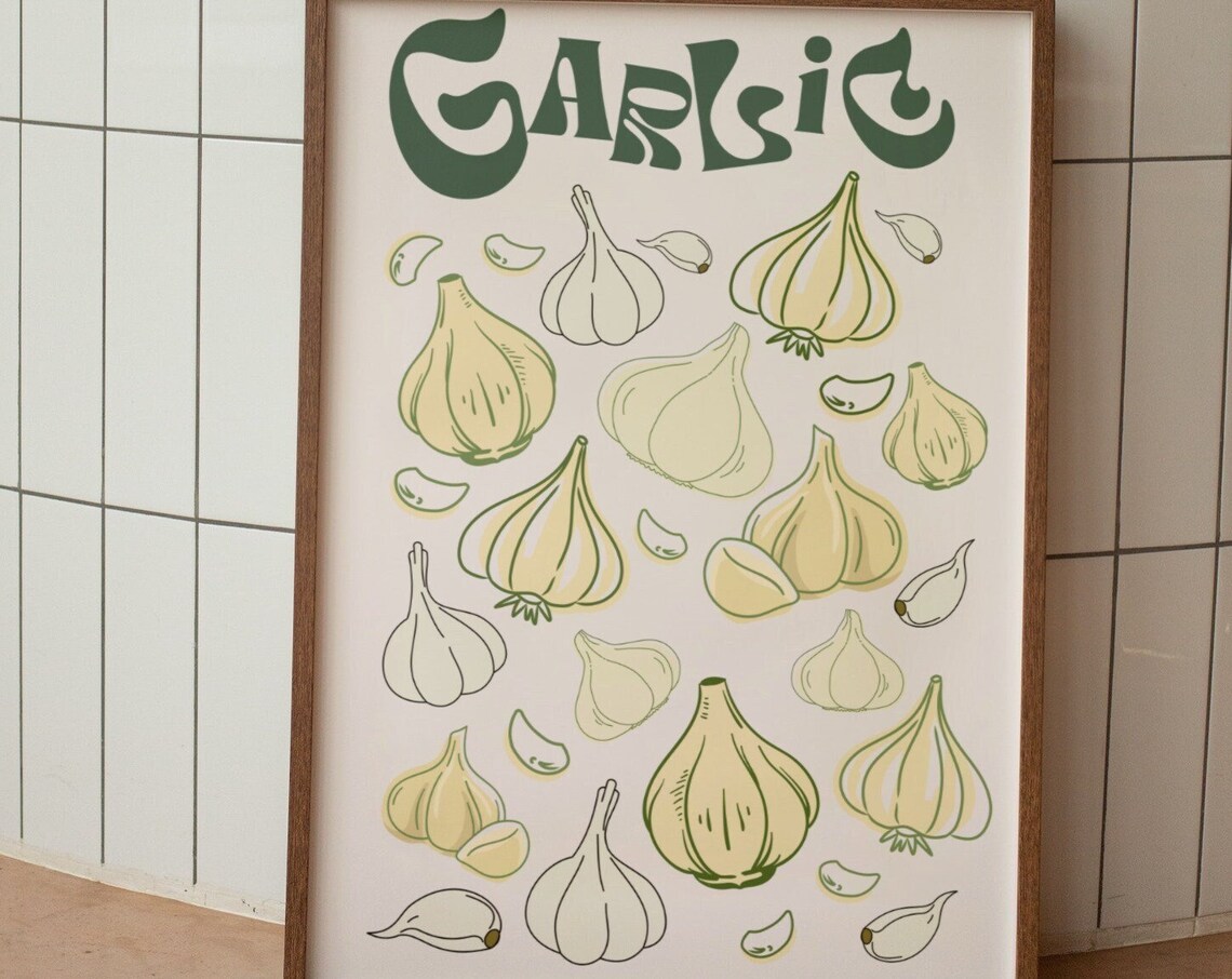 Garlic Girl Retro Kitchen Art Print, Vegetable Poster