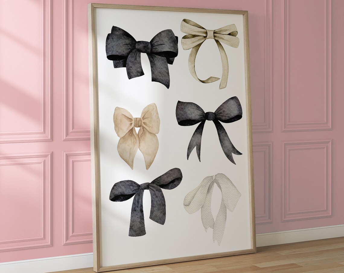 Neutral Black Beige Grey Watercolor Bows Six Piece Grid Poster - Image 2
