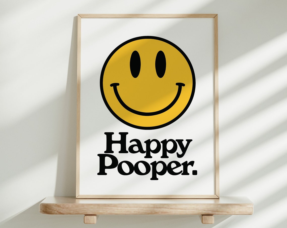 Happy Pooper Smiley Face Funny Retro Bathroom Wall Humor Poster