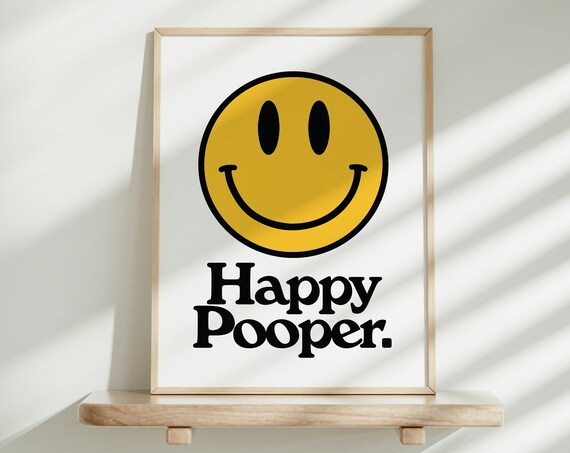 Happy Pooper Print Funny Bathroom Wall Art Retro Bathroom Poster Trendy Bathroom Print Aesthetic Bathroom Vintage