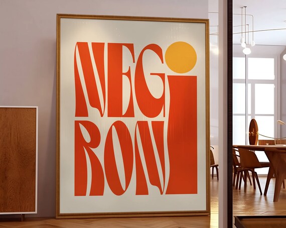 Negroni Cocktail Retro Typography Orange Bar Drink Art Poster