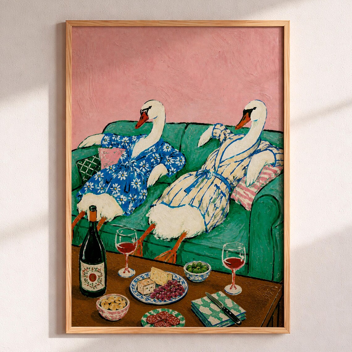 Swans In Robes Print, Whimsical Maximalist Art Print