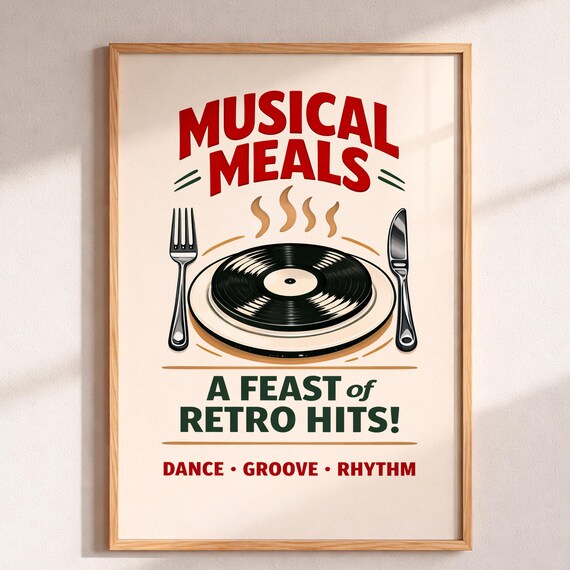 Musical Meals Poster Vinyl Record Dinner Plate Retro Kitchen Diner Music Art