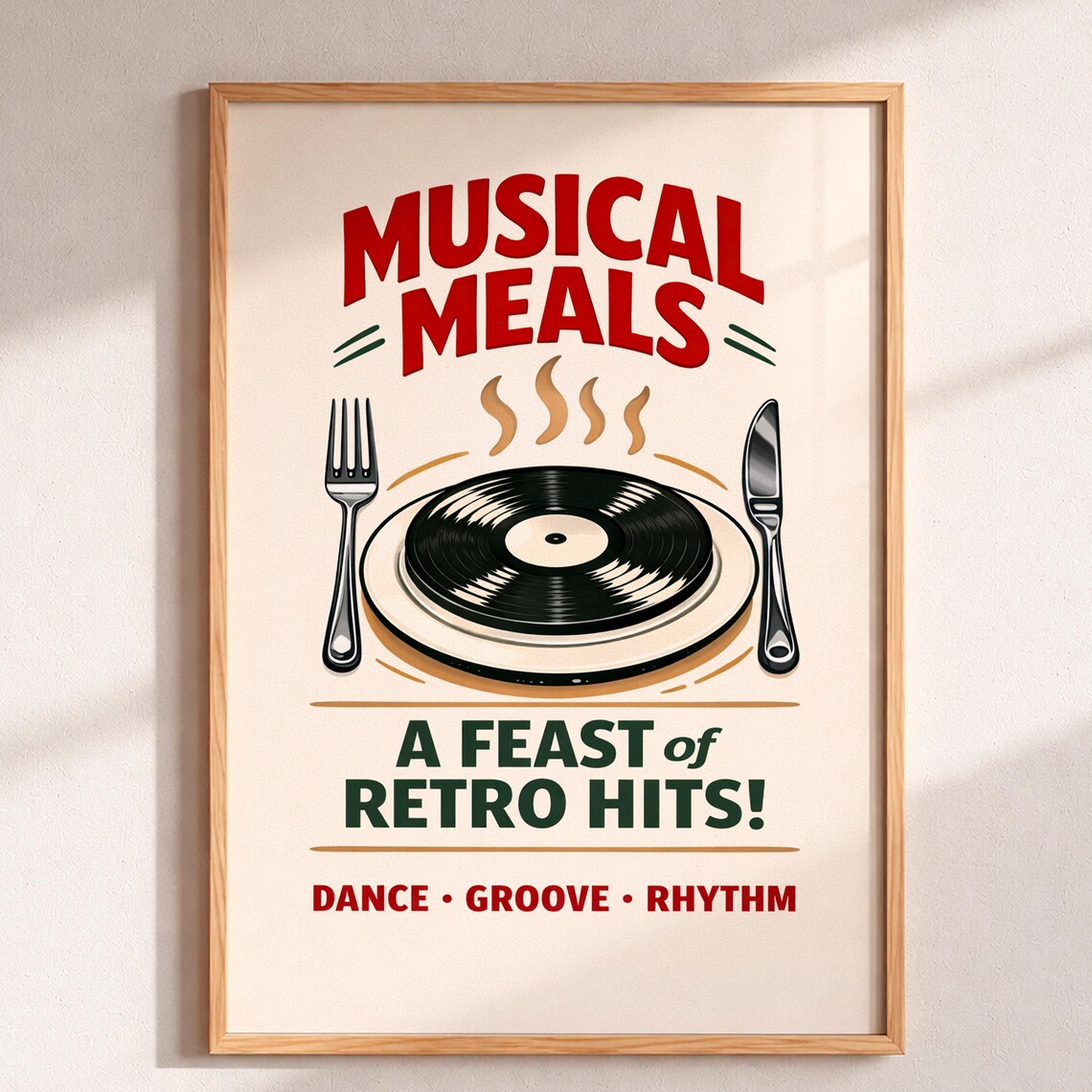 Musical Meals Poster Vinyl Record Dinner Plate Retro Kitchen Diner Music Art