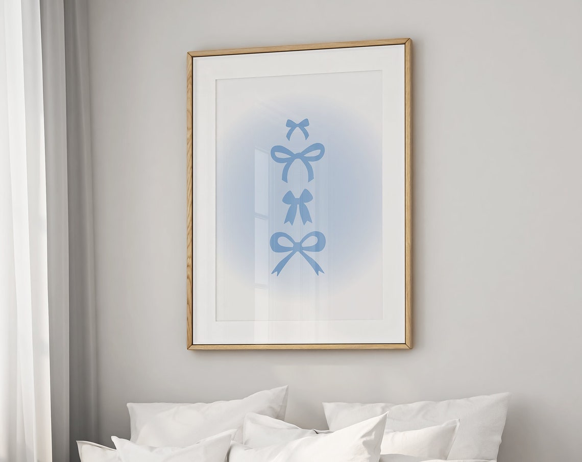 Four Blue Bows Stacked Minimalist Coquette Ribbon Wall Poster - Image 2