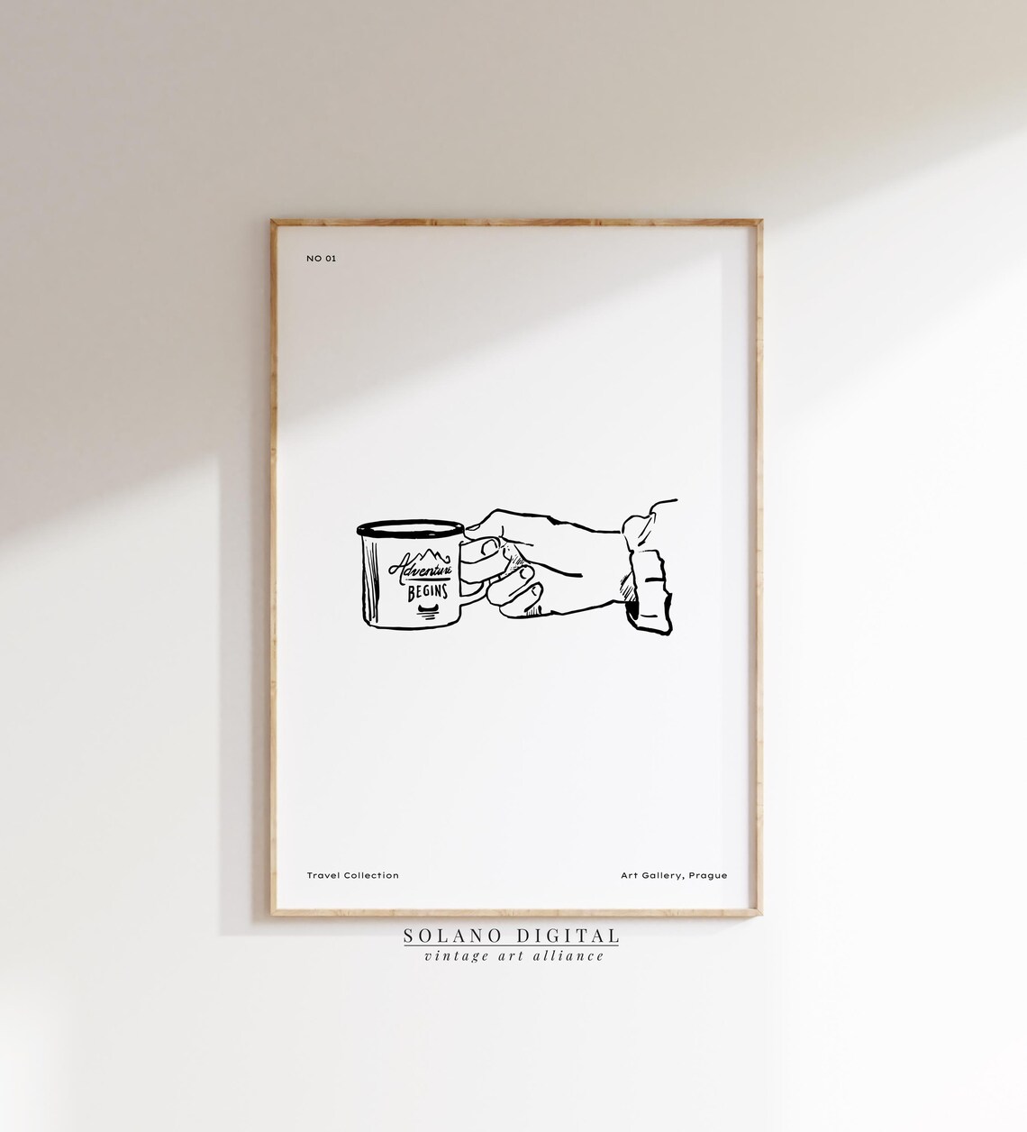Adventure Begins Enamel Mug Hand Minimalist Line Drawing Quote Poster