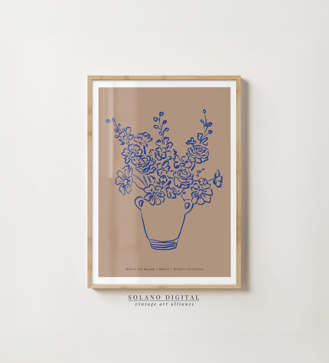 Blue Line Art Floral Modern Vase Botanical Wall Minimalist Contemporary Gallery Flower Poster