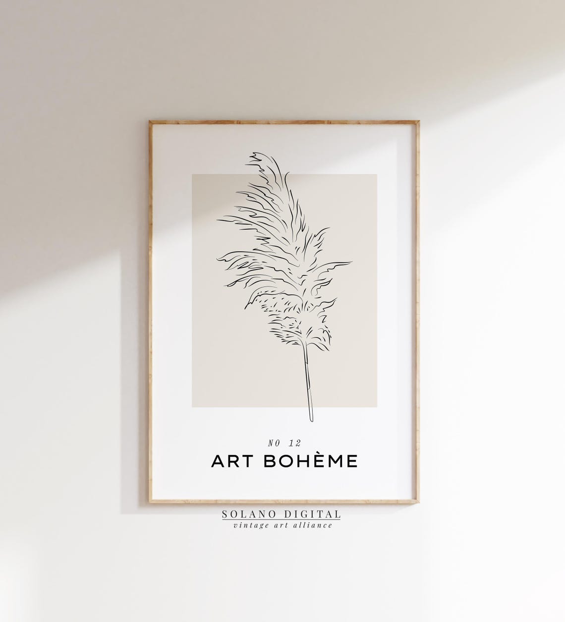 Pampas Grass Line Art Print Minimal Botanical Wall Boho Neutral Modern Poster