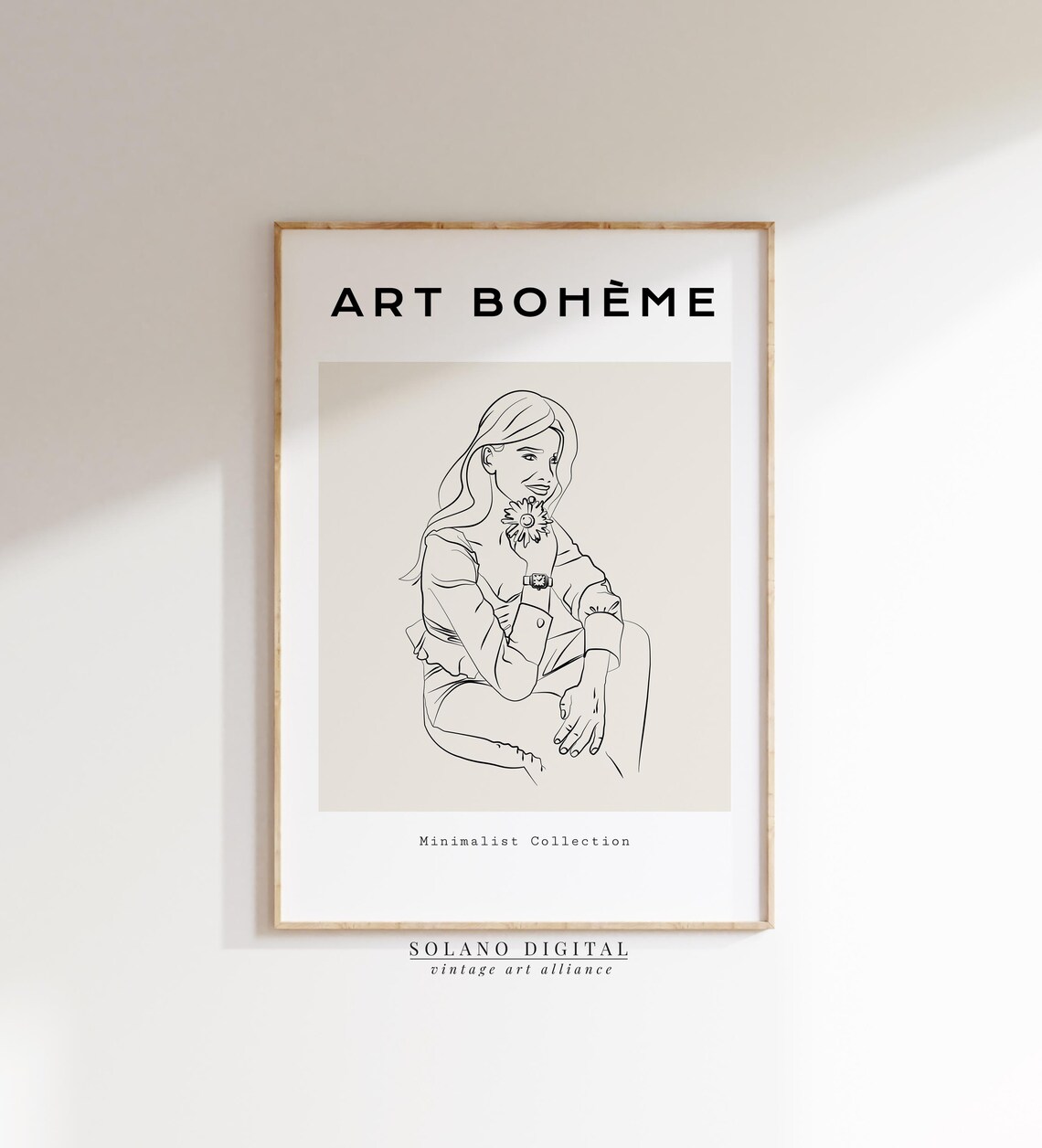 Woman with Flower Minimalist Line Drawing Art Boheme Collection Poster