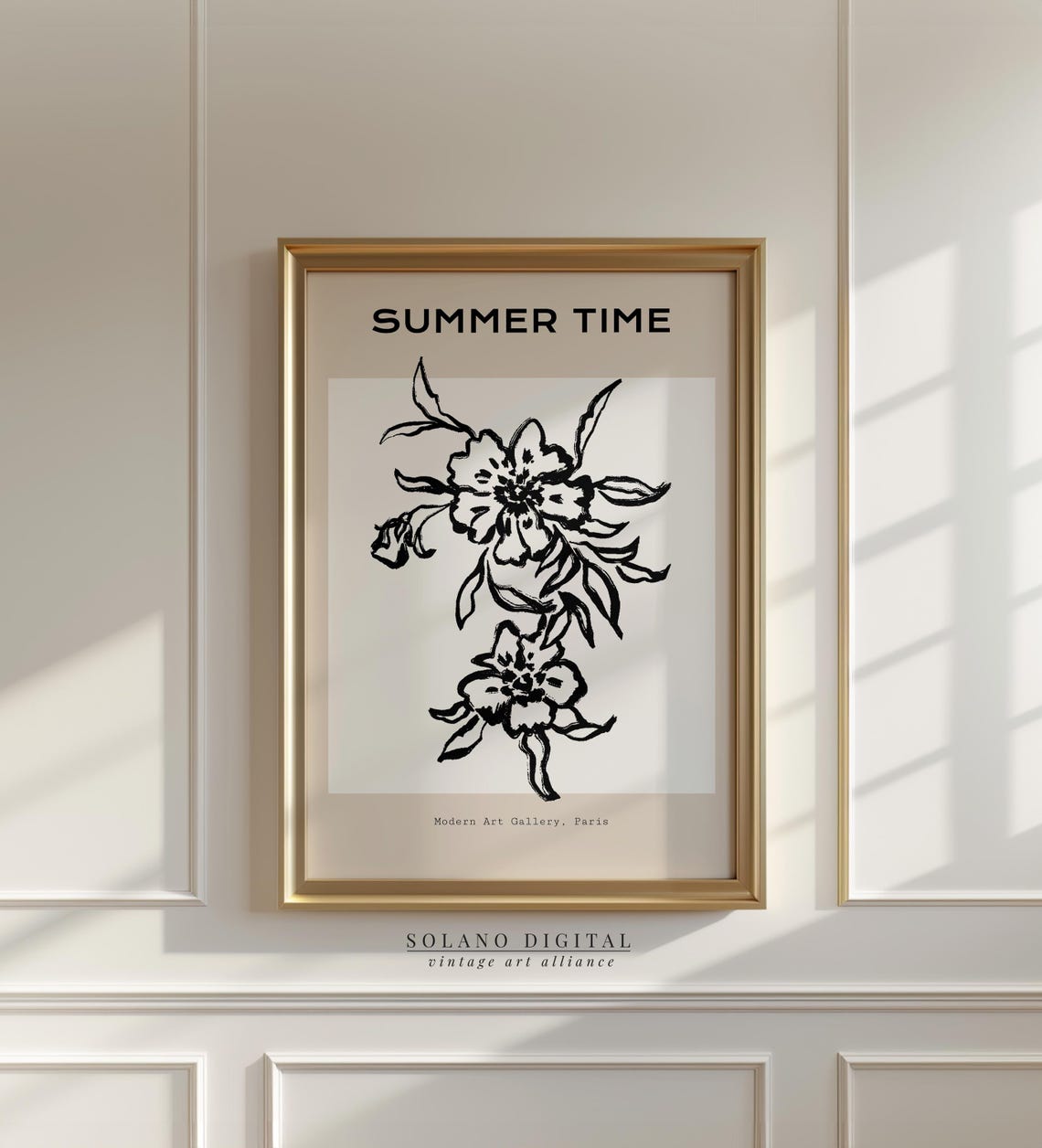 Bold Summer Time Paris Black Floral Ink Sketch Modern Gallery Poster
