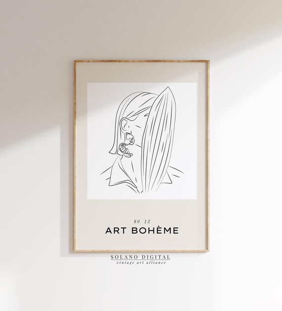 Boho Woman Line Art Minimalist Portrait Wall Fashion Illustration Print Modern Feminine Decor Poster