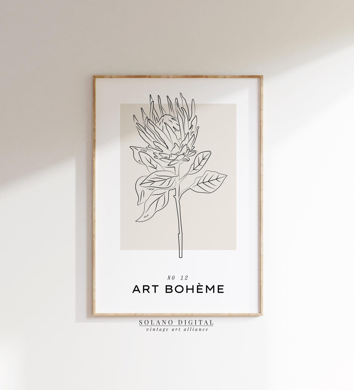 Boho Protea Line Art Print Minimalist Botanical Wall Black And White Flower Poster For Bohemian Home Decor