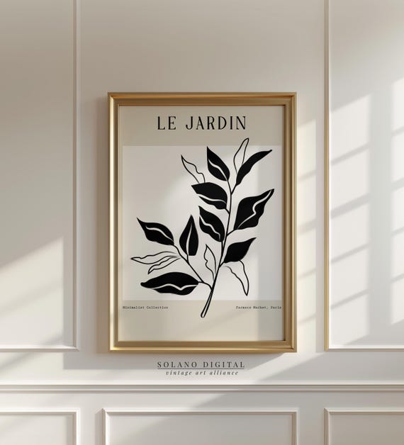 Black Botanical Leaf Line Art Print Minimalist Wall Scandinavian Monochrome Leaves Poster Modern Kitchen Decor