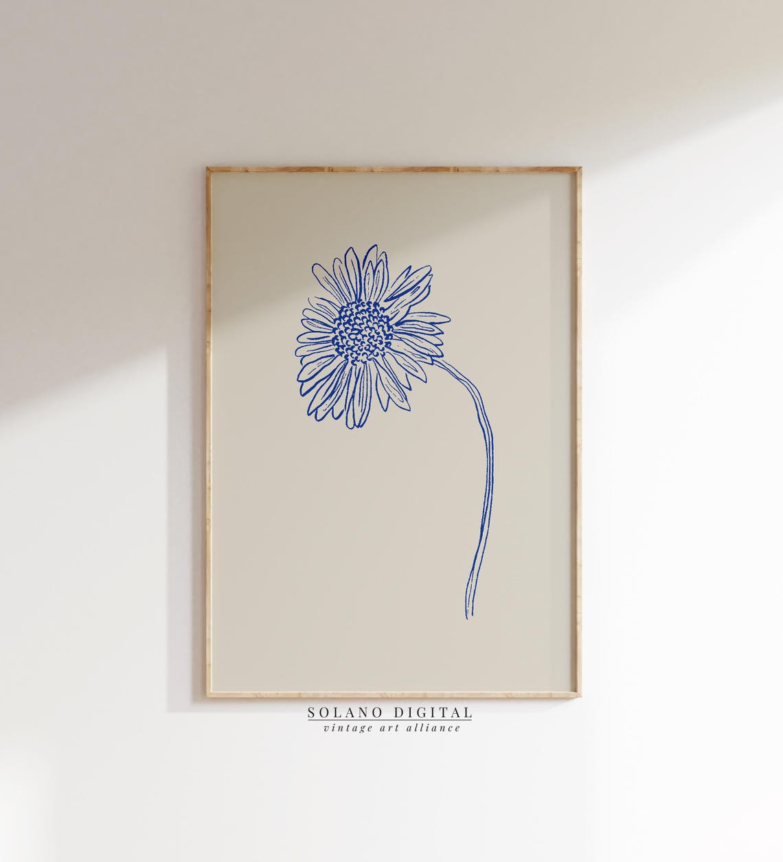 Blue Daisy Minimalist Single Line Botanical Floral Drawing Poster