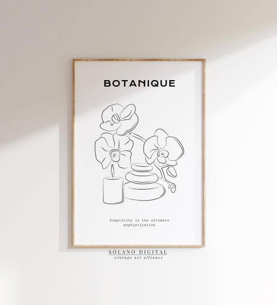 Spa Botanical Art Orchid Candle Minimalist Wall Zen Poster Line Drawing Tranquil Bathroom Decor