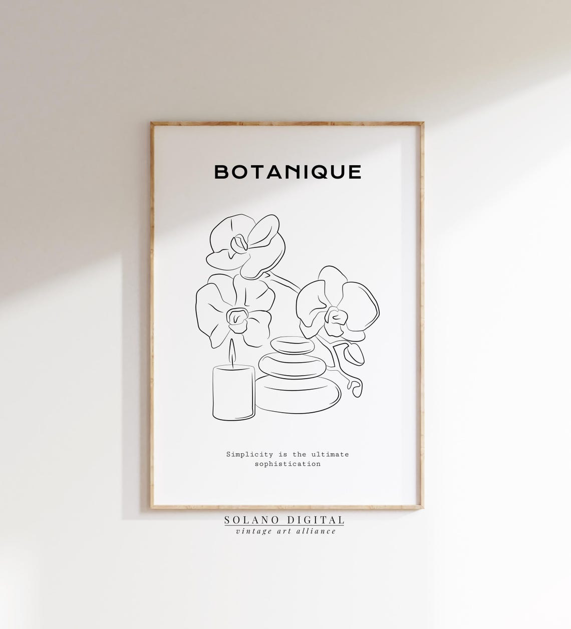 Spa Botanical Art Orchid Candle Minimalist Wall Zen Poster Line Drawing Tranquil Bathroom Decor