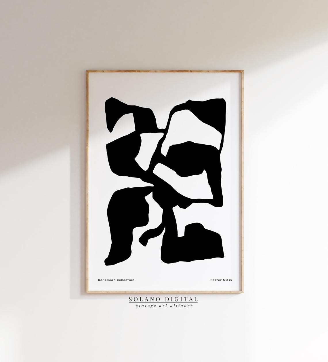 Black Abstract Art Minimalist Boho Wall Poster Modern Organic Shapes Neutral Contemporary Decor