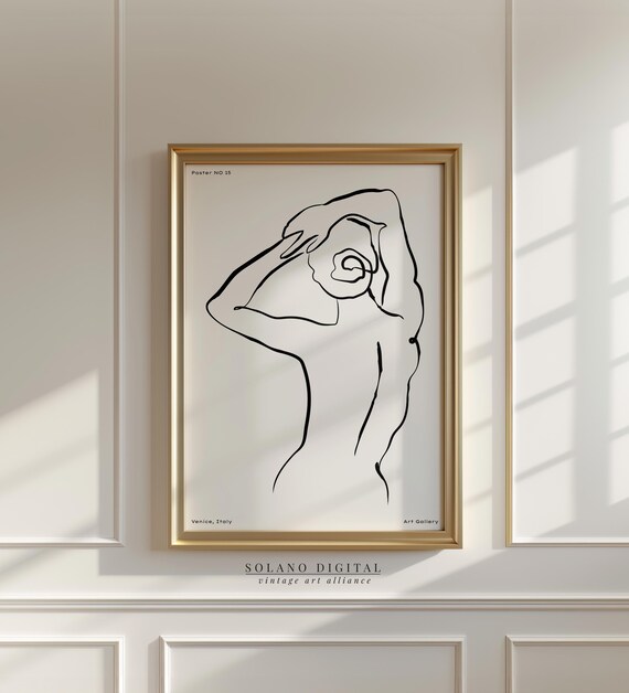 Minimalist Female Line Art Print Modern Body Drawing Poster Wall Nude Silhouette