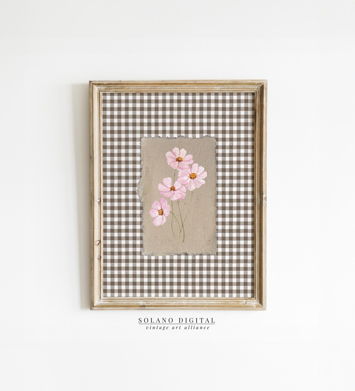 Gingham Flower Print, Vintage Floral Nursery Decor
