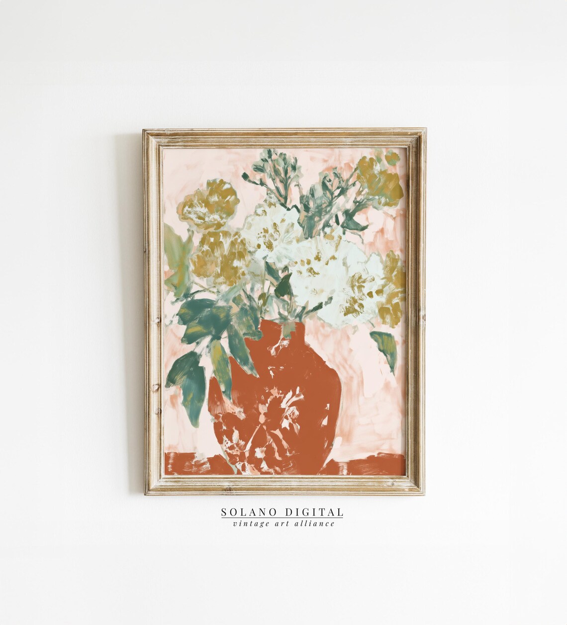 Cream Peonies in Terracotta Vase Blush Pink Floral Art Poster