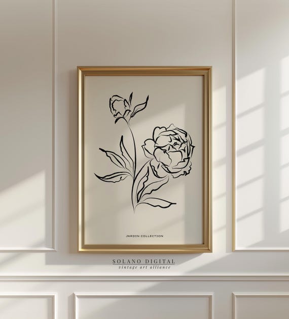 Peony Line Art Minimalist Botanical Art Print