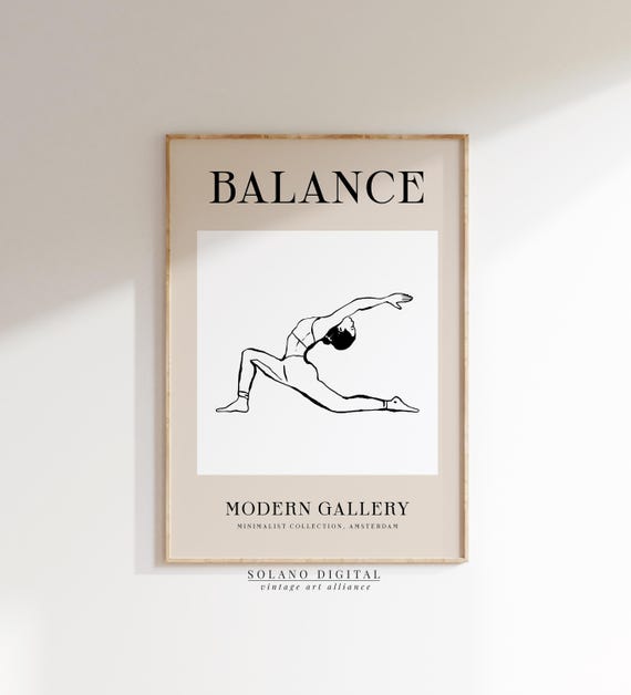 Balance Yoga Pose Line Art Minimalist Fitness Wall Black And White For Wellness Meditation Decor