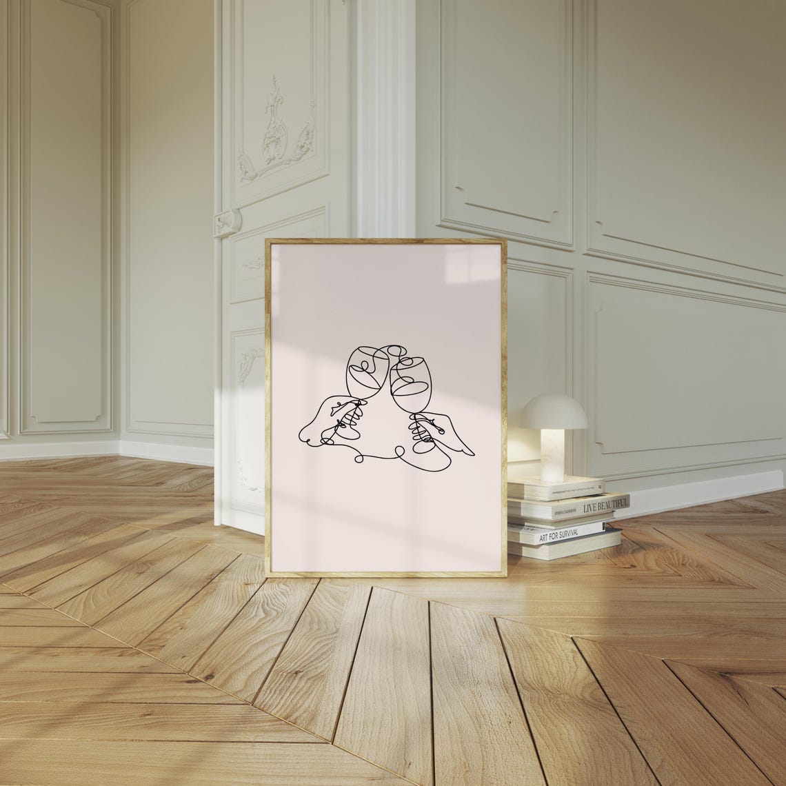 Wine Glasses Cheers Single Line Drawing Minimalist Bar Cart Wall Art - Image 2