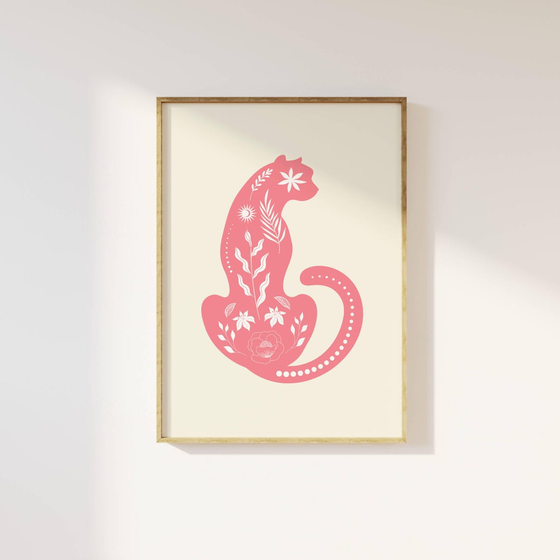 Pink Leopard Botanical Floral Silhouette Preppy Wild Cat Print - Image 3