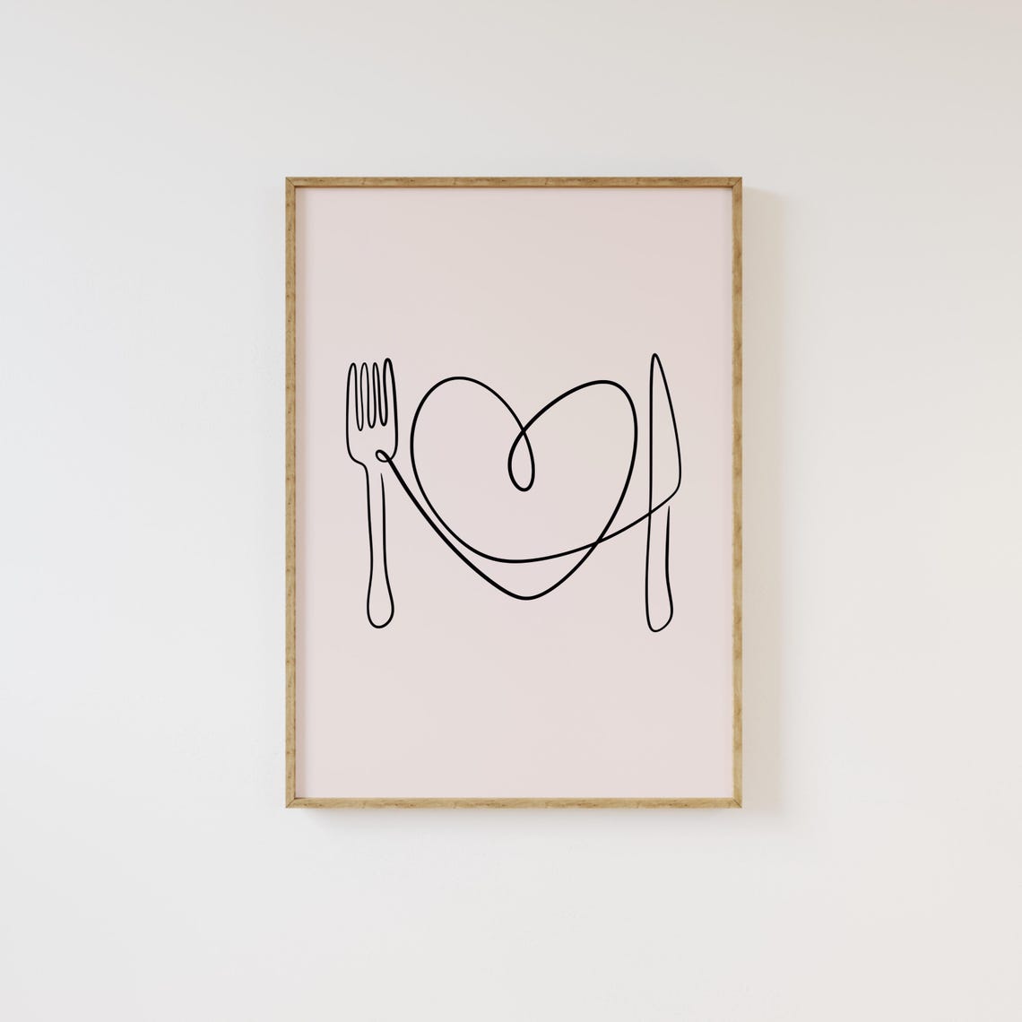 Single Line Fork Knife Heart Minimalist Kitchen Dining Wall Art - Image 3