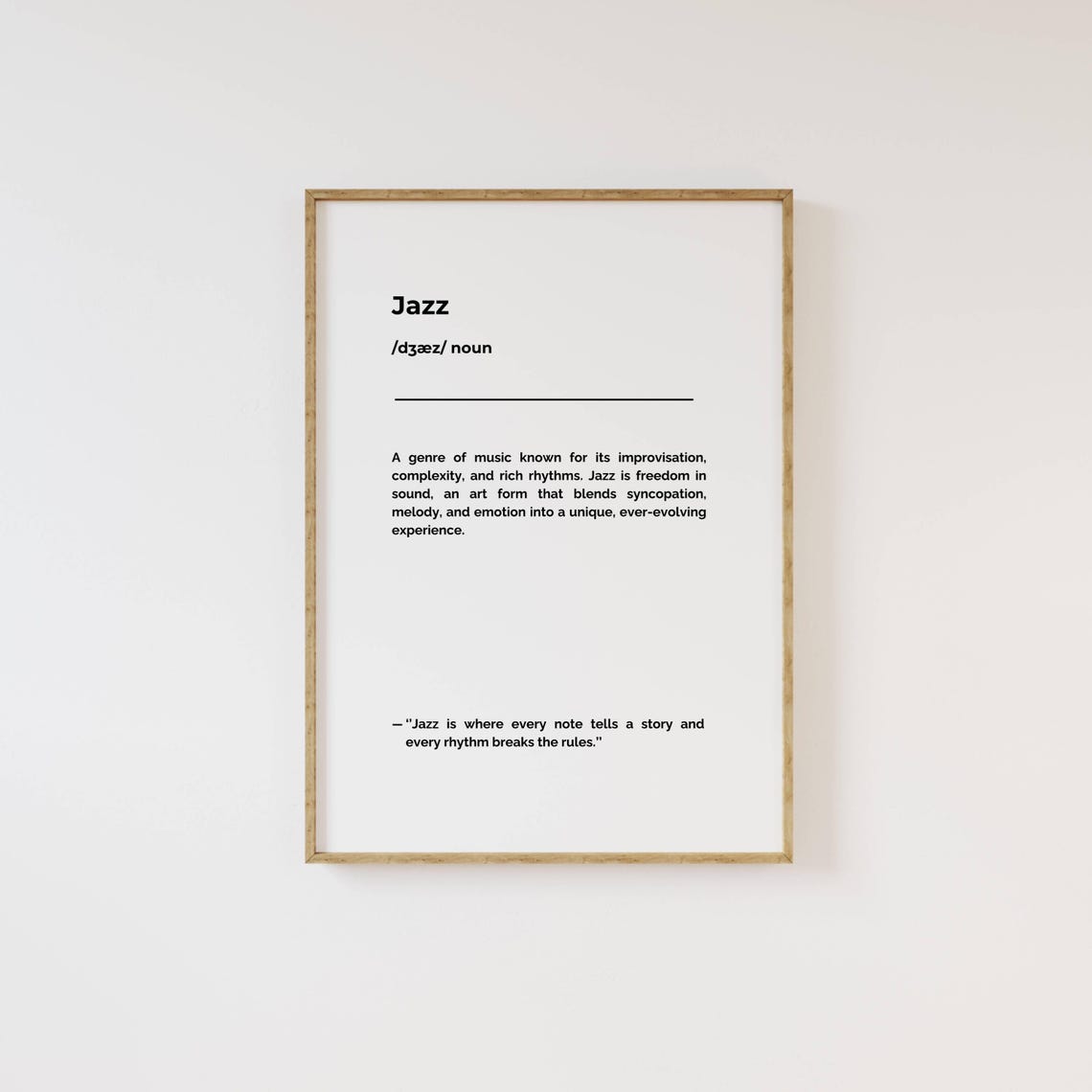 Jazz Definition Minimalist Typography Music Print Gift Decor