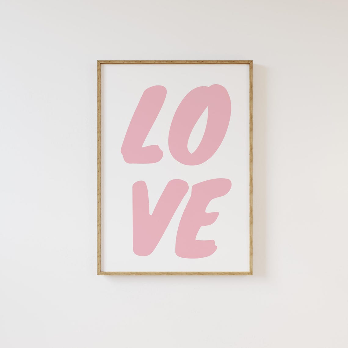 Pink LOVE Typography Minimalist Romantic Heart Decor Wall Art