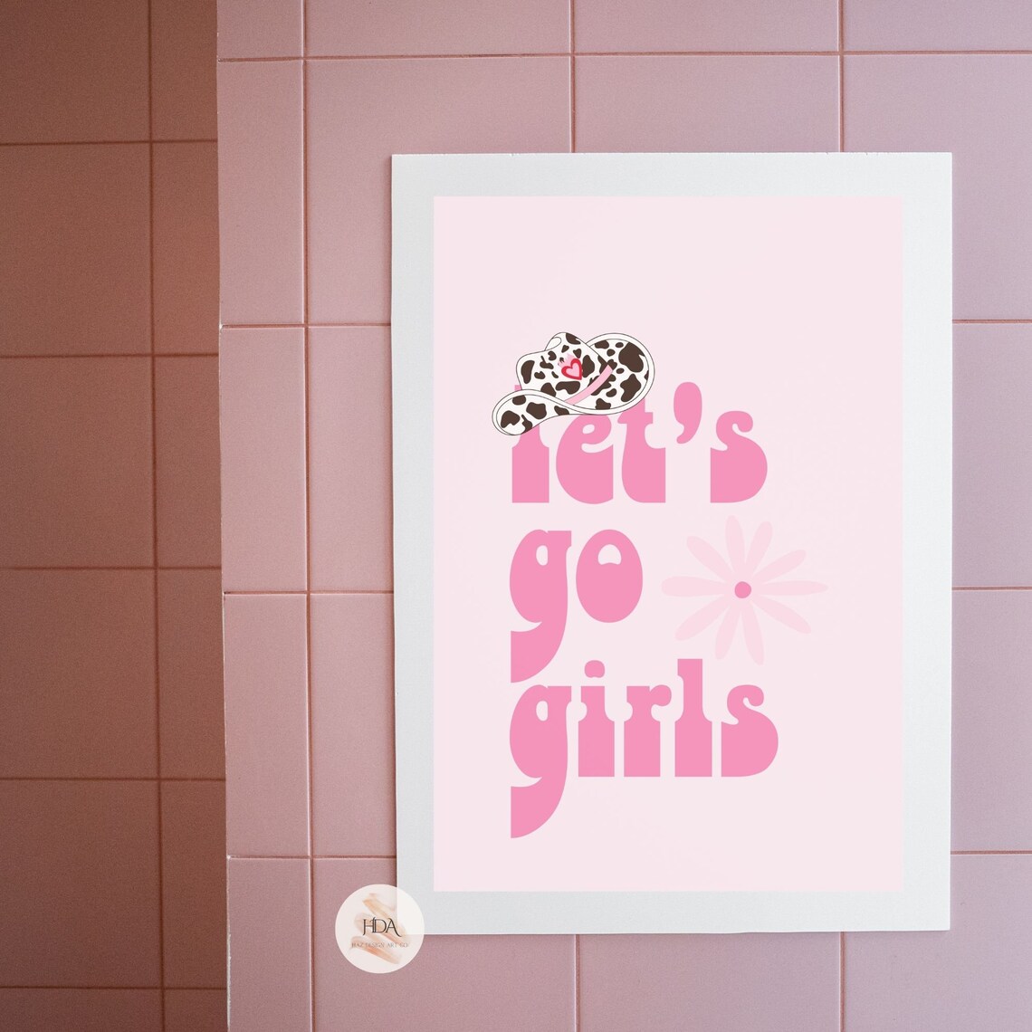 Let's Go Girls Pink Western Cowgirl Retro Print Gift Dorm Decor